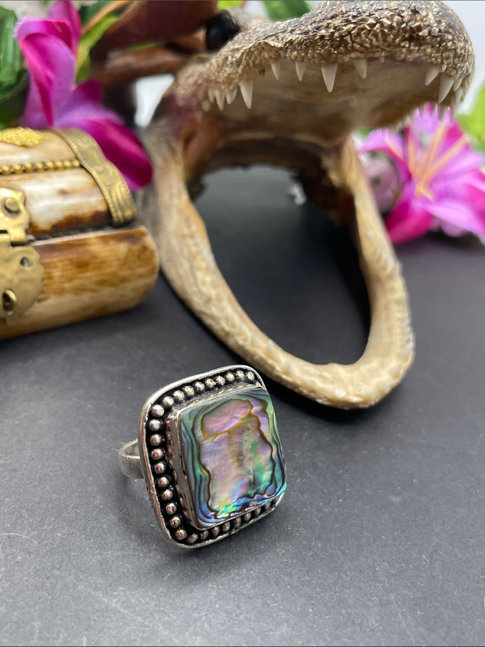 Abalone  Silvertone statement ring